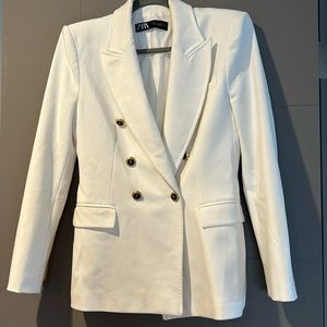 Zara White Double Breasted Blazer Size M